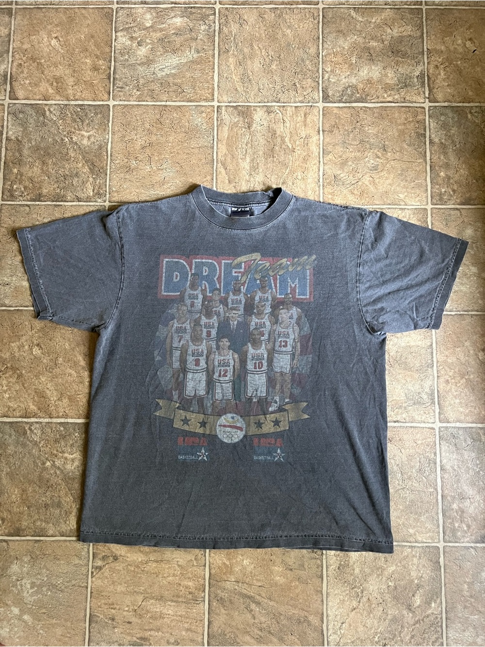 Dream Team USA Basketball Graphic Tee Size L Faded Wash